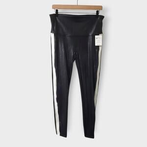 NWT Spanx Faux Leather White Stripe Black Leggings Black Sz XL Fall Contemporary